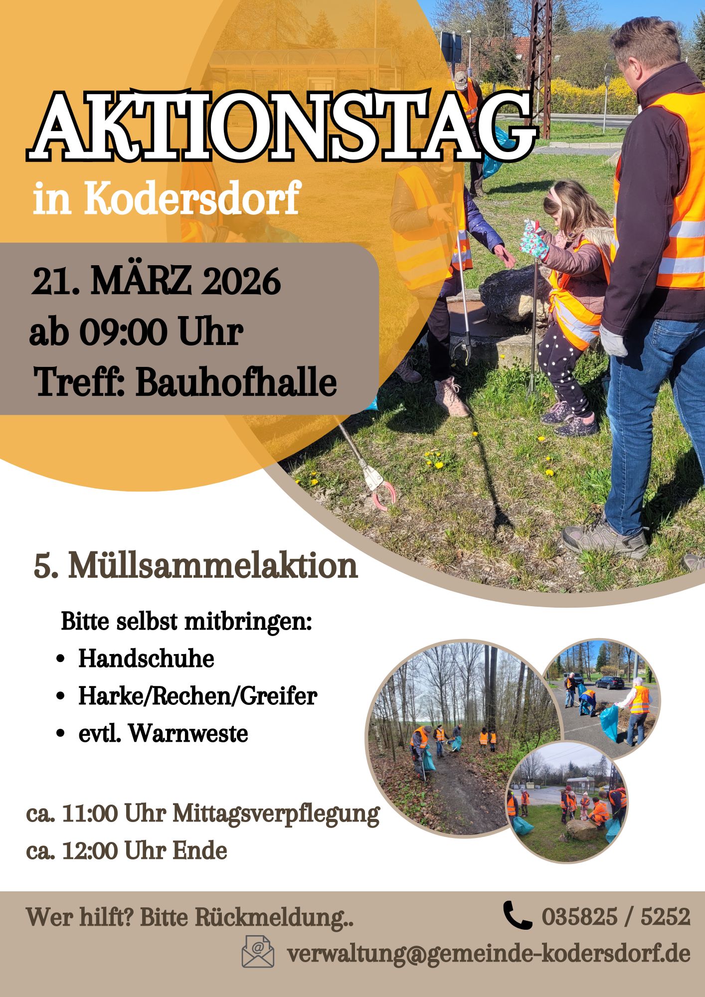 Zu sehen ist ein Flyer für die Müllsammelaktion in Kodersdorf am 21.03.2026.