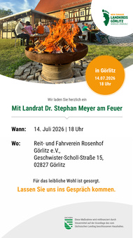 Zu sehen ist eine Einladung zu einem Treffen mit dem Landrat am Lagerfeuer beim Rosenhof Görlitz.